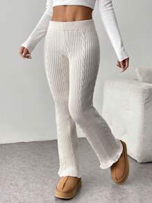 SHEIN Unity Solid-Color Casual Twist Knit Sweater Pants Set - Beige - View 3