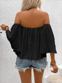 Breezaya 女士優雅純色露肩夏季上衣