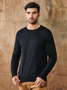 RueChic Men Solid Raglan Sleeve Sweater - Black - View 5