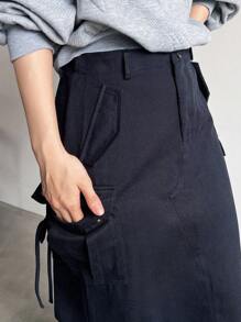 FRIFUL Women's Solid Color Pocket Casual A-Line Skirt - Green - View 9