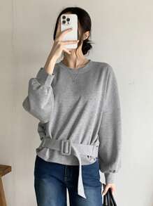 DAZY Áo nỉ ngắn tay cho nữ - Xám - Xem 3