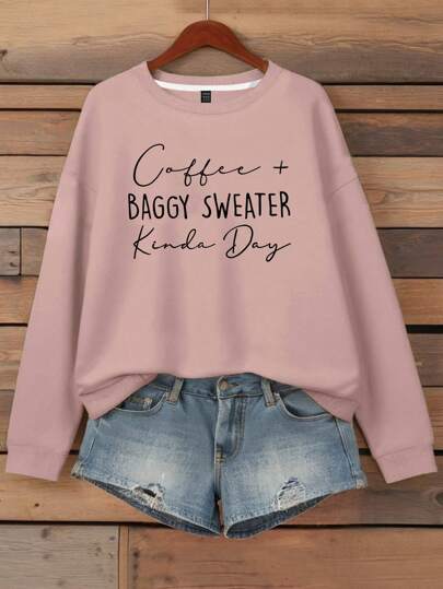 EMERY ROSE Women's Letter Printed Round Neck Hoodie,Long Sleeve Tops Graduation,Back To School Outfits,Graduation,Teacher Outfits For Women,Back To School Pullover Fall Outfit