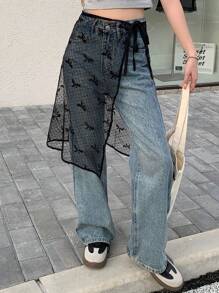 DAZY Sheer Lace Women's Cover-Up Skirt, Summer - Black - View 3