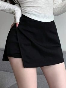 DAZY Women's Solid Color Side Slit Casual Skort - Black - View 9