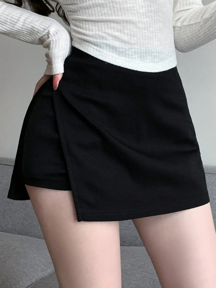 Women's Solid Color Side Slit Casual Skort