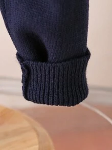 Young Boy Round Neck Long Sleeve Striped Contrast Color Sweater And Straight Casual Pants Set - Royal Blue - View 5