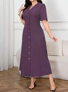 Modelyn Đầm Maxi Tay Ngắn Mùa Hè Màu Trơn Cỡ Lớn Đầm Dạ Hội Dài Cho Nữ - Màu tím - Xem 3