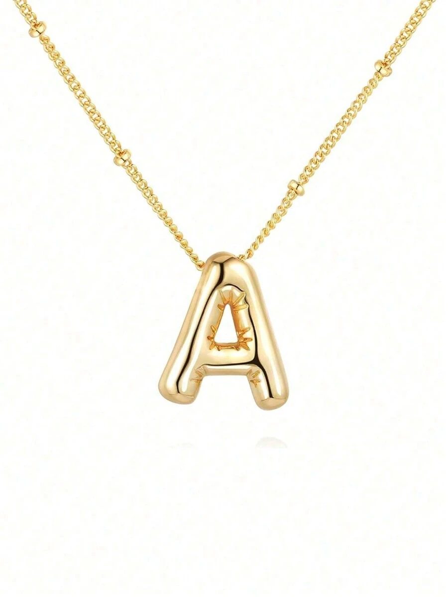 1 件装泡泡字母项链气球首字母项链女士精致字母吊坠充气名字个性化珠宝礼物情人节、情人节婚礼、生日、妈妈、母亲、母亲节、礼物 - 金色 - 查看 1