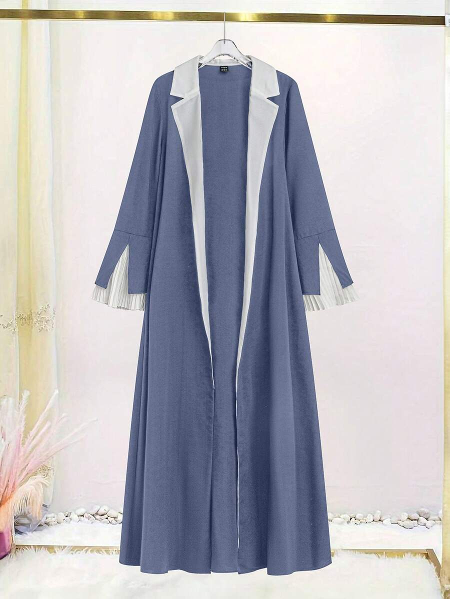 Al Najma 女士圓領拼色優雅波浪袖阿拉伯長袍 - 藍白色 - 查看 1