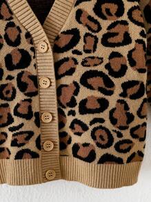 SHEIN Babygirl 秋冬时尚豹纹撞色长袖开衫 - 棕色 - 查看 9