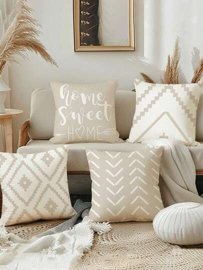4pcs Geometric Pattern Cushion Covers, Suitable For Living Room, Dining Room, Bedroom, Sofa, Etc. Perfect Gift For Friends And Family, No Pillow Core Christmas For Holiday Gift Giving
