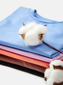 SHEIN Toddler Girls Cotton Drop Shoulder Top & Cycling Shorts Set - Lilac Purple - View 14