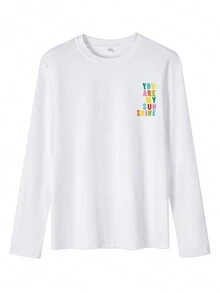 Women's Spring/Summer Round Neck Long Sleeve Casual Loose T-Shirt With Slogan Print - White - View 3