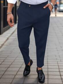Manfinity Mode Men's Slim Fit Suit Trousers - Navy Blue - View 3