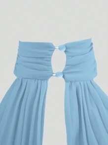 L'Amorae Neck Tie Pleated Dress - Blue - View 6