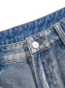 Chillumni 男士浅蓝色复古水洗休闲直筒牛仔短裤，emo 风格 - 淺色水洗藍 - 查看 3