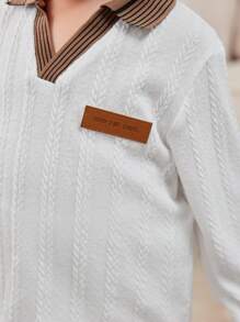 2pcs/Set Baby Boy Polo Collar Jacquard Long Sleeve Shirt And Pants Set, Casual Autumn Outfit