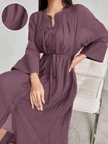 Mulvari Đầm thường ngày tay cánh dơi cài nút màu trơn mùa xuân hè cho nữ - Bụi tím - Xem 1