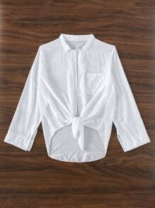 SHEIN Swim Summer Beach Solid Button Front Kimono - White - View 4