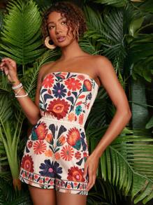 Travachic 1 件女式编织花卉印花无袖连体裤 - 彩色 - 查看 5