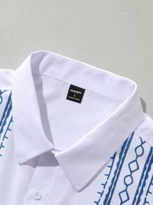 Manfinity RSRT 男士度假休闲几何印花短袖衬衫 - 白色 - 查看 7