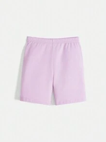 SHEIN Toddler Girls Cotton Drop Shoulder Top & Cycling Shorts Set - Lilac Purple - View 7