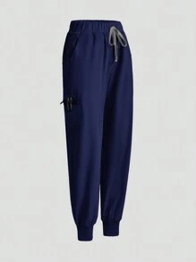 TaskEZ Conjunto de uniforme de pantalón y camisa de manga corta de un solo color, conjunto de batas - Azul - Ver 4