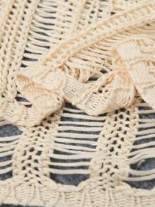 SHEIN Essnce Áo len dài tay dáng lửng, cổ tròn, khoét lỗ, chất liệu xuyên thấu, cỡ lớn, dành cho mùa thu đông. - Màu be - Xem 4