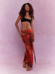 MISSGUIDED Váy Maxi Maxi In Họa Tiết Lưới Thắt Nút Eo Loe Viền Giáng Sinh - Đỏ - Xem 4