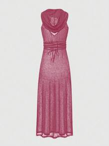 SHEIN Unity Sleeveless Solid Color Hollow Out Minimalist Sheer Long Top, Casual Wear - Red Violet - View 2