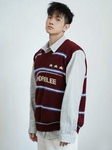 DAZY Men's Summer Letter Knit Vest Fall,Winter - Burgundy - View 5
