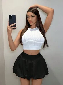 SHEIN SXY 女士性感 A 字形泡泡短裤度假裙 - 黑色 - 查看 4