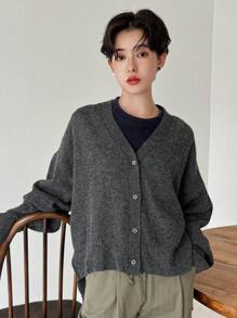 FRIFUL 女士纯色保暖衬里开衫，秋季女装 - 灰色 - 查看 7
