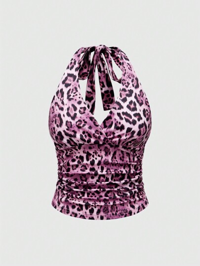 Grunge Punk Débardeur à col ras-du-cou imprimé léopard pour femmes, style Y2K