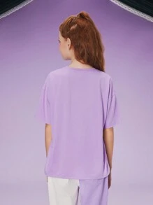 HELLO KITTY AND FRIENDS | SHEIN Tween Girl Kuromi 卡通图案紫色休闲百搭可爱短袖上衣 - 紫色 - 查看 2