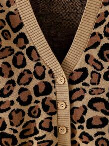 SHEIN Babygirl 秋冬时尚豹纹撞色长袖开衫 - 棕色 - 查看 5