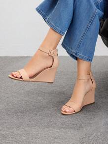 CUCCOO BIZCHIC Apricot Color Ankle Strap Classic Wedge Sandals For Women, Suitable For Commute, Date, Party, Wedding, Holiday Spring Shoes Spring Break Easter