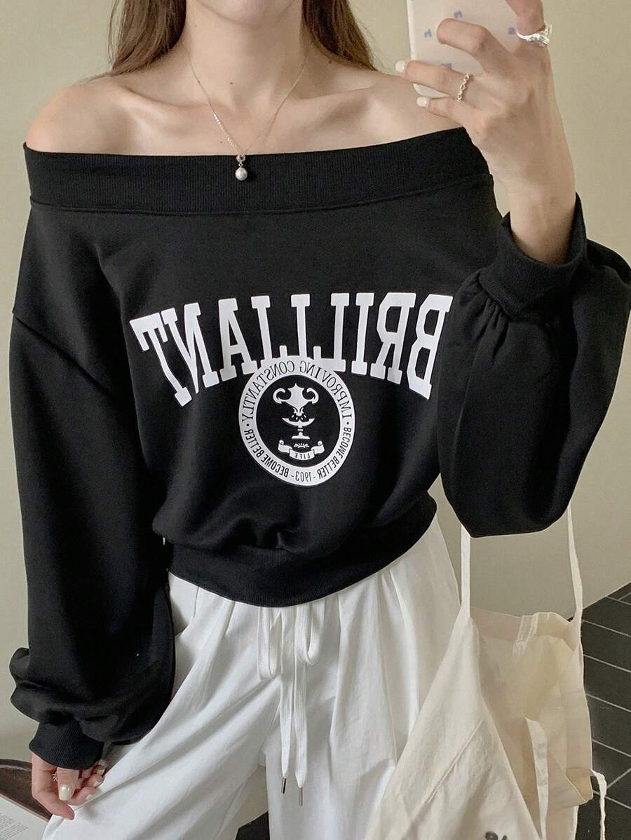 DAZY Women's Off-Shoulder Loose Slouchy Warm Sweatshirt,Fall Women Clothes - Black - View 1