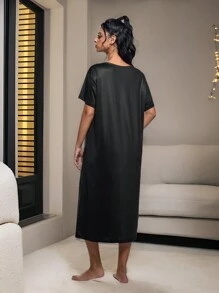 Puffycurly Áo ngủ họa tiết gấu dễ thương màu đen dành cho nữ, mùa hè - màu đen - Xem 6