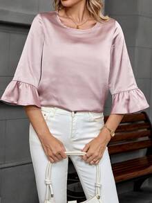 EMERY ROSE Áo Sơ Mi Mùa Thu Màu Hồng Cổ Tròn Và Cổ Tay Xù Lông - Hồng - Xem 6