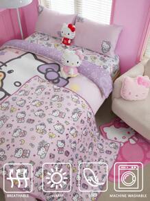 HELLO KITTY AND FRIENDS | SHEIN Juego de funda de edredón impresa con diseño de gato de doble cara