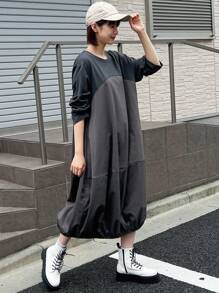 FRIFUL Women's Patchwork Hem Long Sleeve Dress,Fall Clothes - Grey - View 9