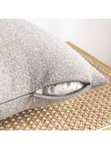 1pc Decorative Faux Linen Light Gray Pillow Cover, Modern Farmhouse Style Throw Pillow Case, Rustic Woven Texture, Suitable For Living Room, Bedroom, Car, Bed, Chair, Sofa Cushion - Light Grey - View 2