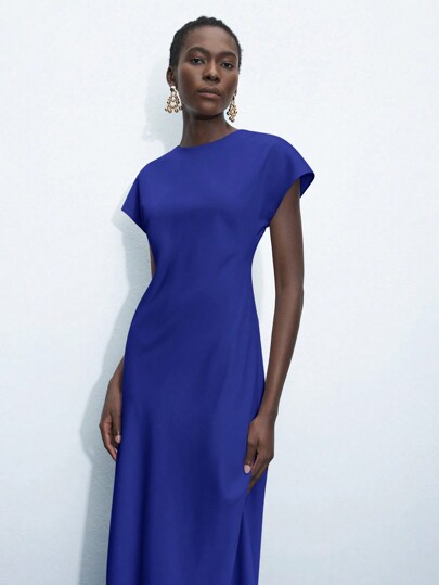 Maija Women'sSemi-Formal French Style Minimalist Round Neck Batwing Casual Dress,Autumn Outfits For Women, Christmas Women's Clothing, Elegant Party Dress