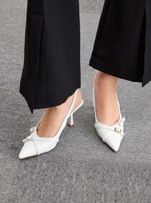 CUCCOO BIZCHIC Women's Fashion White Pumps With Buckle Decor, Sexy Pointed Toe PU Leather High Heels, For Commute, Date, Party, Wedding Spring Shoes Spring Break Easter For Christmas - White - View 5