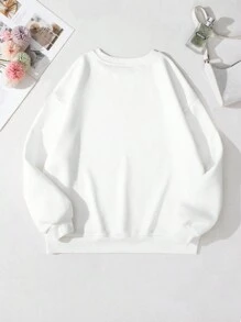 INAWLY Plus Size Women Halloween Pumpkin Print Dropped Shoulder Long Sleeve Loose Casual Sweatshirt, Fall/Winter Autumn - White - View 2