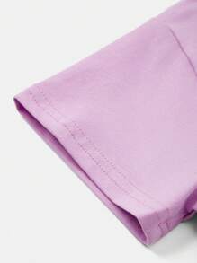 SHEIN Toddler Girls Cotton Drop Shoulder Top & Cycling Shorts Set - Lilac Purple - View 6