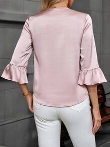 EMERY ROSE Áo Sơ Mi Mùa Thu Màu Hồng Cổ Tròn Và Cổ Tay Xù Lông - Hồng - Xem 2