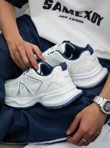 TUOPIN Gestreifte Herren Sportschuhe, lässige atmungsaktive Outdoor Schuhe, Sneaker mit dicker Sohle - Für schmale Füße bitte eine Nummer kleiner bestellen