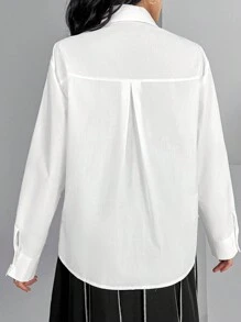 Modelyn Chemise à manches longues pour femmes avec patchwork en dentelle de couleurs contrastées, décontractée, pour le printemps et l'automne - Blanc - Voir 2